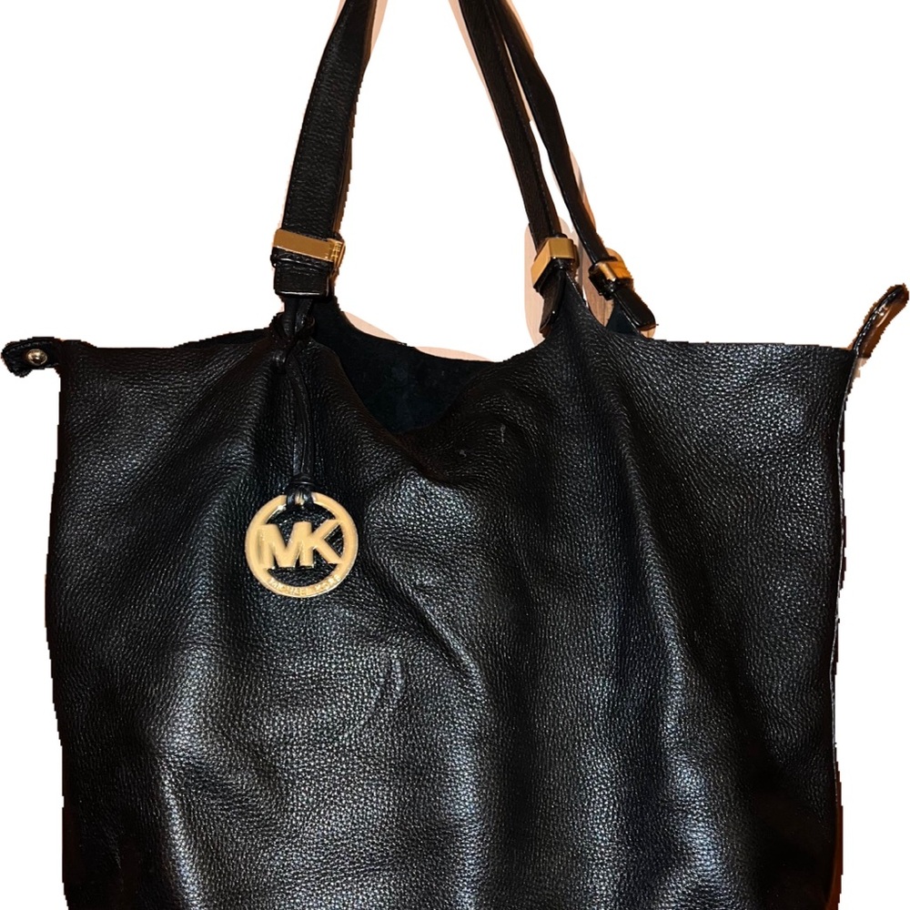 Michael Kors Black Leather Tote Bag with suede interior